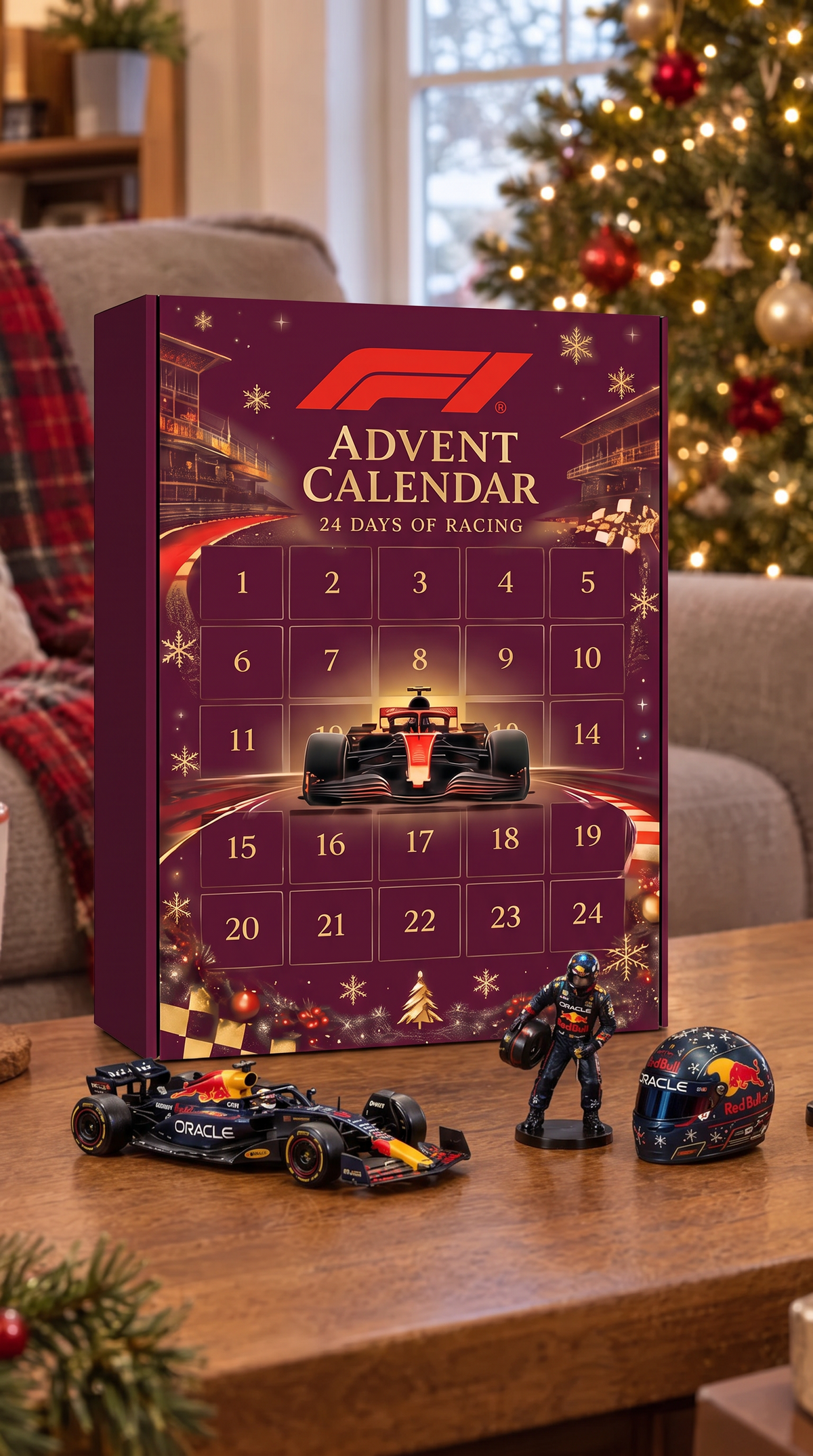 Calendrier de l'Avent racing dans un salon de Noël